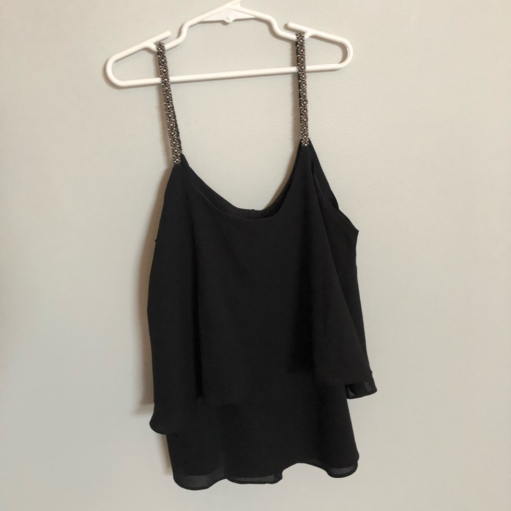 Black tank top with beaded straps